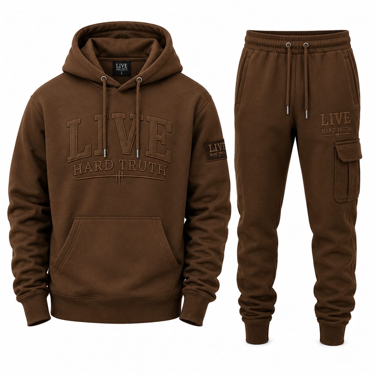 Fall Edition hoodie and cargo joggers set in Chestnut Brown