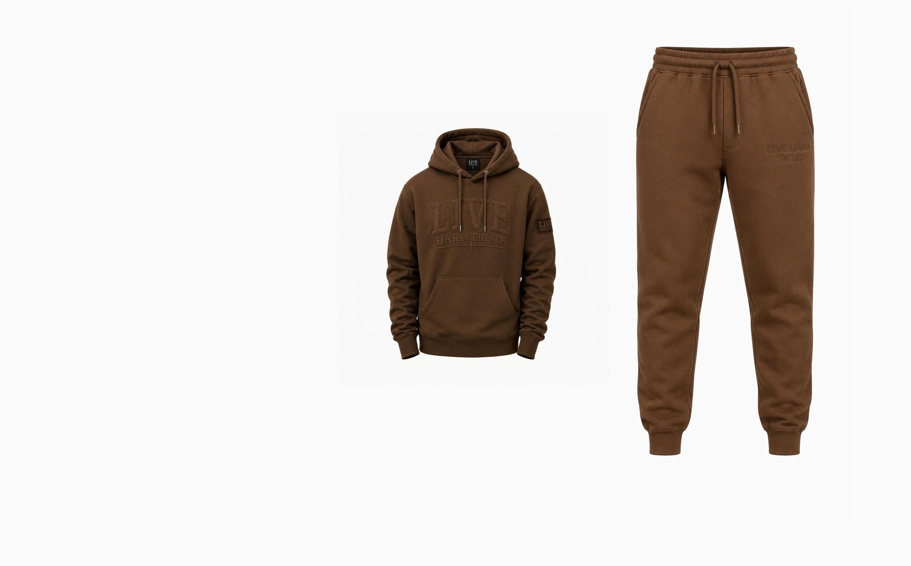 Live Hard Truth hoodie and classic joggers in chestnut brown